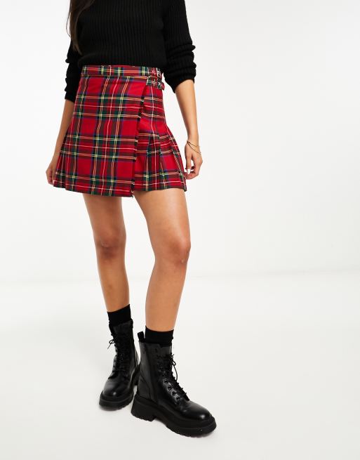 Miss Selfridge tartan buckle detail kilt mini skirt | ASOS