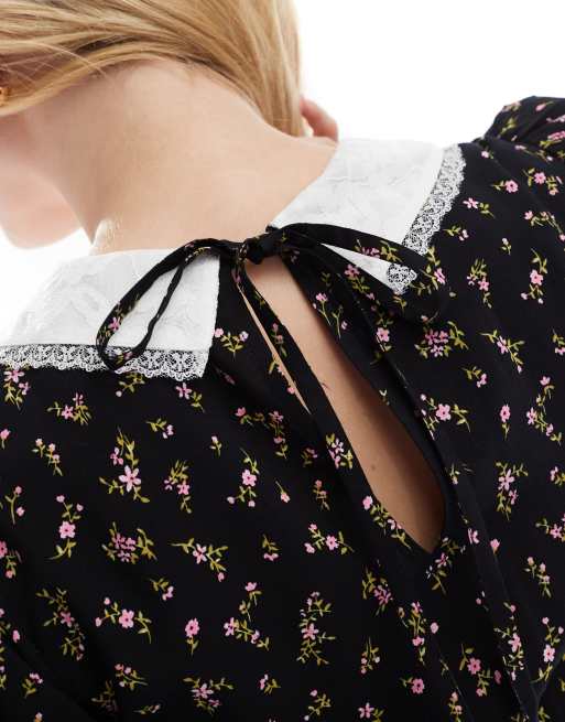 Miss Selfridge tea dress with collar in floral print, 3 of 4
