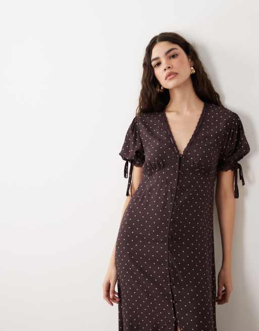 Miss Selfridge - Tea-kjole i maxilængde med knapper og polkaprikker, 2 af 4