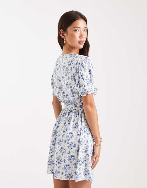 Miss Selfridge - Tea-minikjole med blåt sløjfe- og blomstermønster, 4 af 4