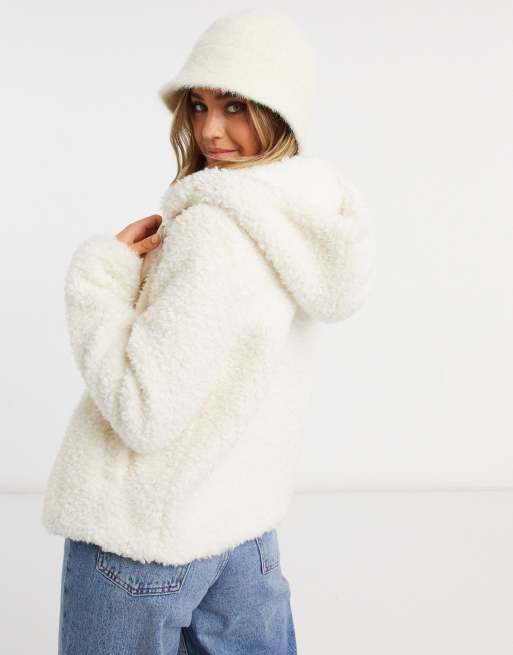 White teddy coat with hood new arrivals