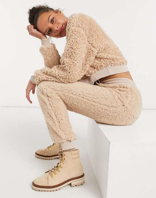 Miss Selfridge teddy joggers co-ord in camel