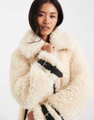Miss Selfridge Teddy Oversized Aviator Jacket In White