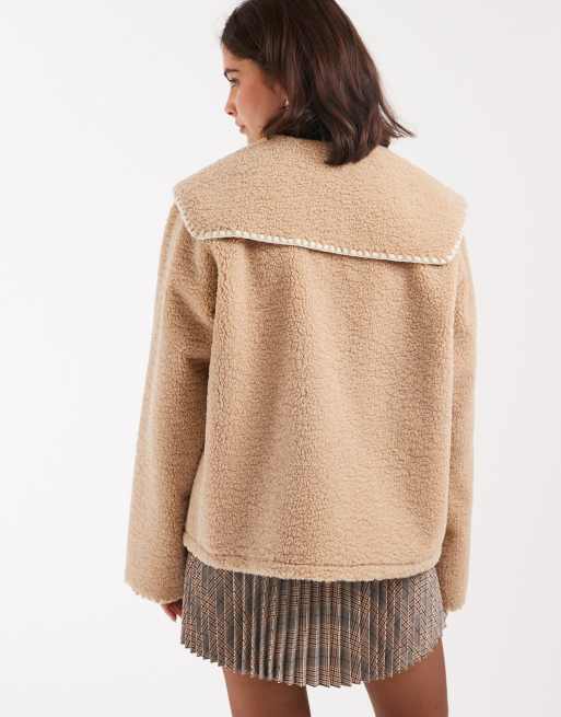 Miss Selfridge – Teddyfell-Jacke in Camel mit Langettenstich und Kragendetail, 3 von 4