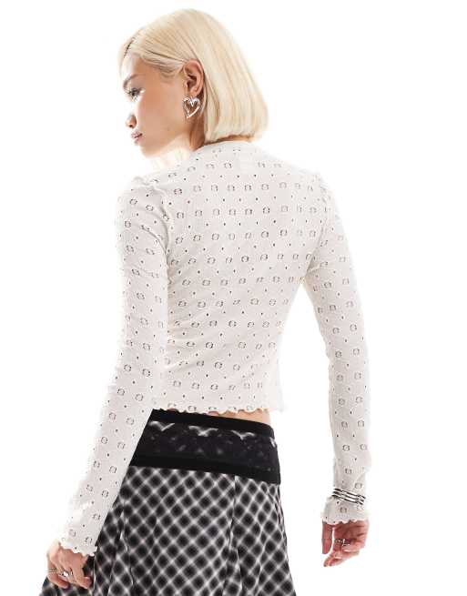 Miss Selfridge texture detail long sleeve top in cream | ASOS