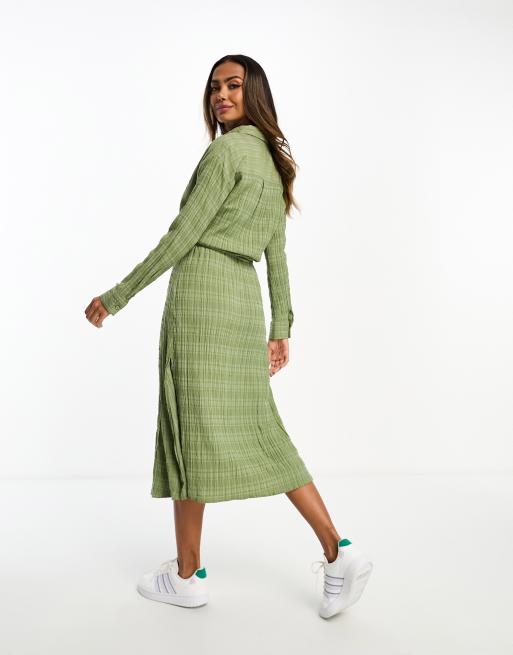 Miss Selfridge textured belted maxi shirt dress in khaki ASOS