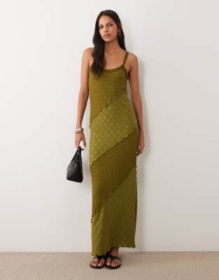 Miss Selfridge Textured Cami Maxi Dress In Green