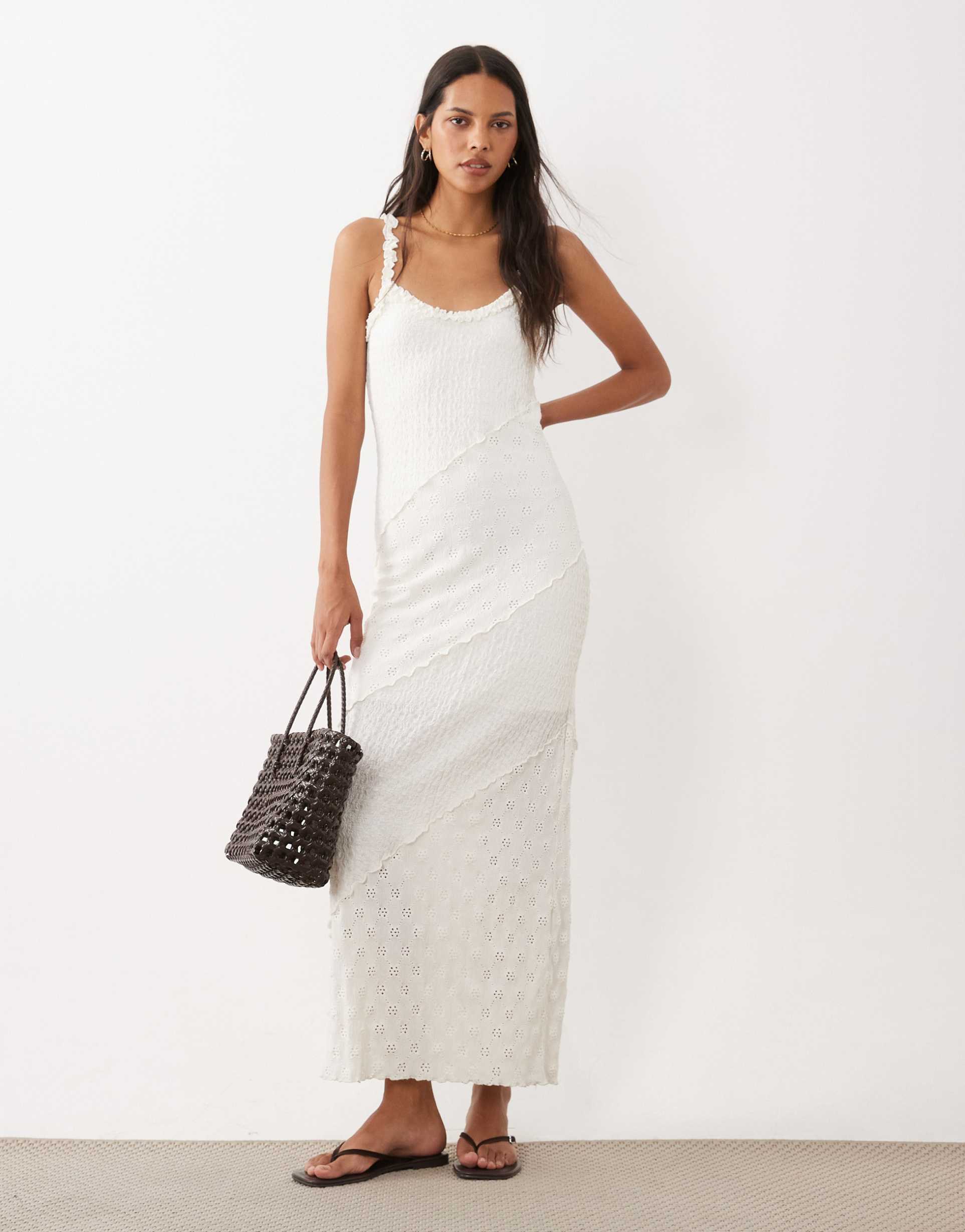 miss selfridge textured cami midaxi dress in cream