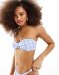 [Miss Selfridge] Miss Selfridge textured check bandeau bikini top in blue-Multi 6 CHECK