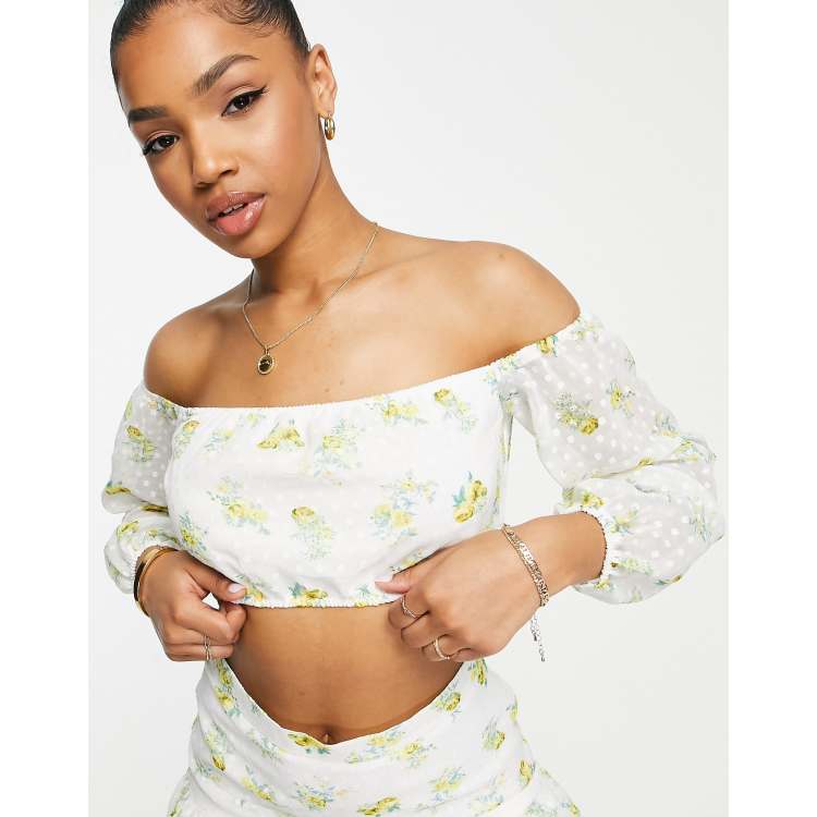 Floral bardot crop top new arrivals