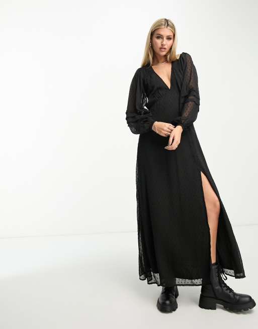 Black long sleeve shop chiffon maxi dress