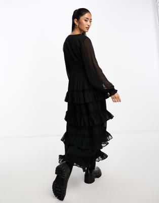 ワンピース maison celon frilly tiered dress BLACK mulxiply-black-multi-tiered-