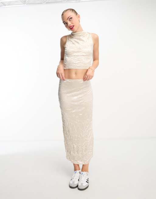 Miss Selfridge textured column skirt in cream (part of a set)