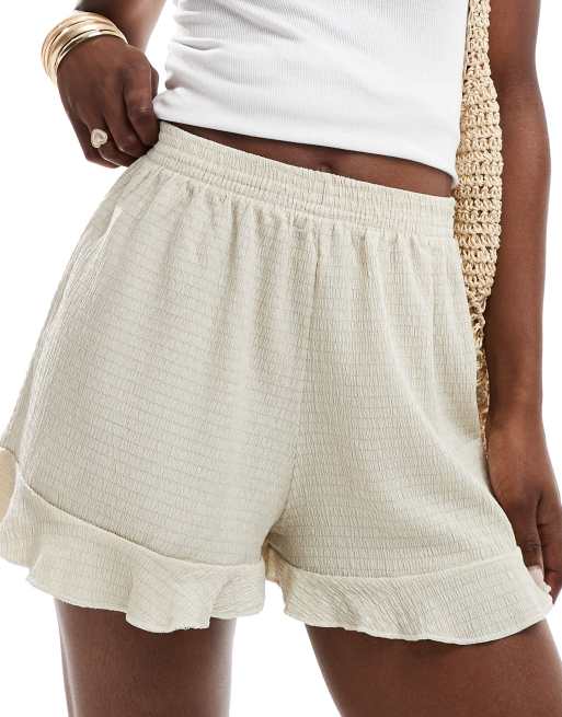 Miss Selfridge textured frill short in stone, 2 of 5