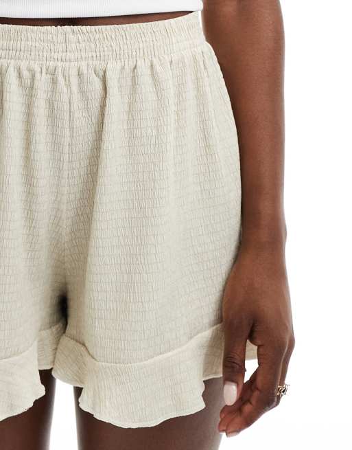 Miss Selfridge textured frill short in stone, 4 of 5