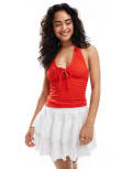 [Miss Selfridge] Miss Selfridge textured halter neck top in red 18 RED