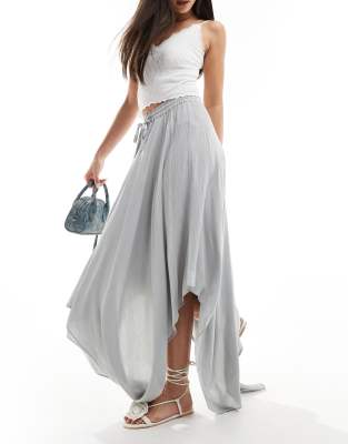 Miss Selfridge Textured Handkerchief Hem Maxi Skirt In Light Blue