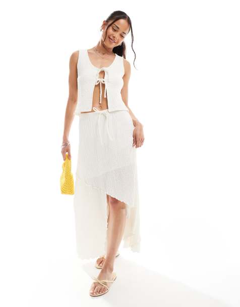 Miss Selfridge textured jersey asym boho maxi skirt in natural (part of a set) - view 1