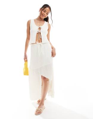 textured jersey asymmetric boho maxi skirt in natural - part of a set-Neutral