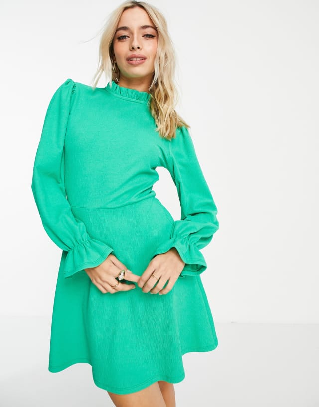 Miss Selfridge textured jersey fit-and-flare dress in green