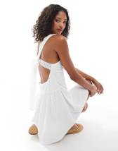 ASOS DESIGN broderie square neck waisted maxi dress in white