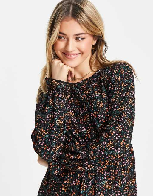 Miss Selfridge textured jersey midi dress in bright trailing floral, 2 of 4