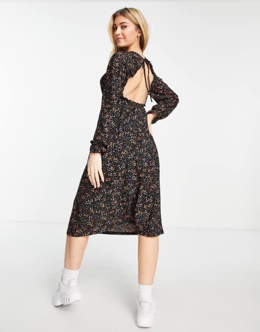 Miss Selfridge textured jersey midi dress in bright trailing floral, 3 of 4