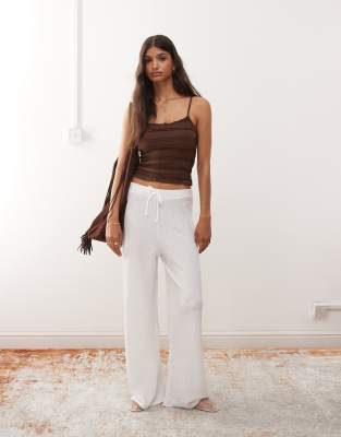 Miss Selfridge Miss Selfridge textured jersey straight leg trouser co ord in ecru-White