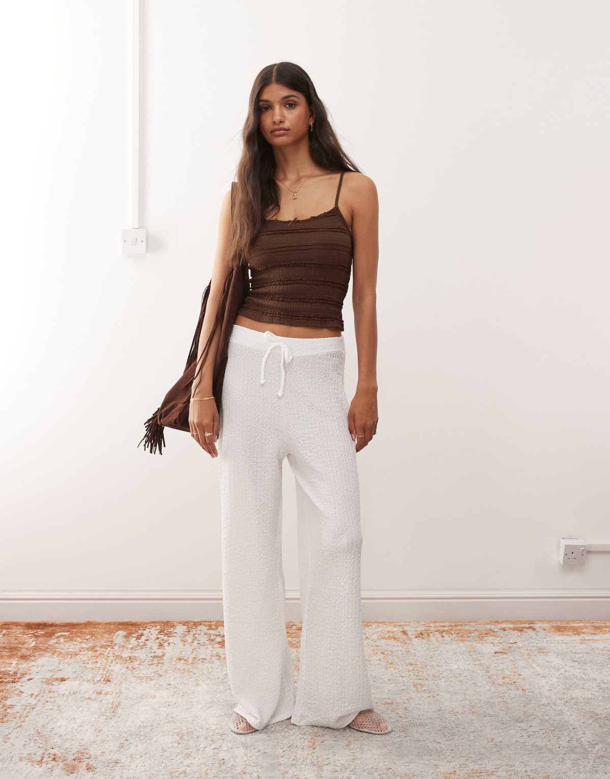 Miss Selfridge textured jersey straight leg trouser co ord in ecru