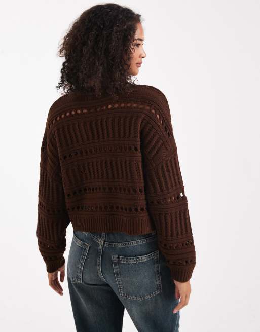 Miss Selfridge textured jumper in chocolate, 4 of 4