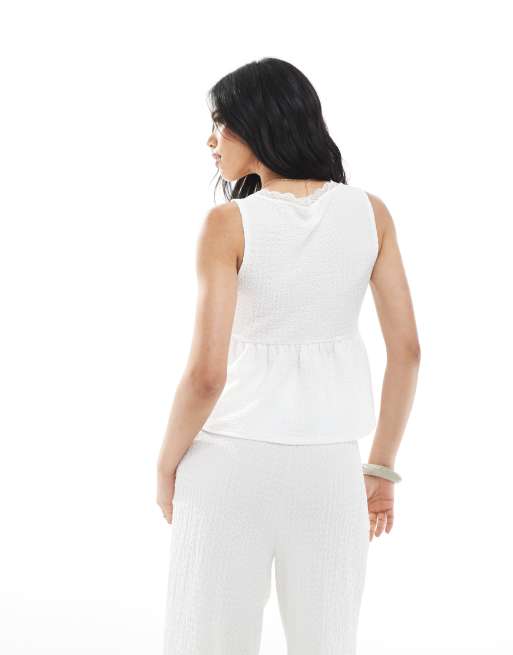 Miss Selfridge textured lace trim milkmaid top in ecru - part of a set, 3 of 4