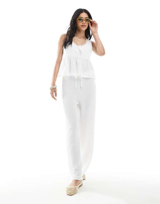 Miss Selfridge textured lace trim milkmaid top in ecru - part of a set, 4 of 4