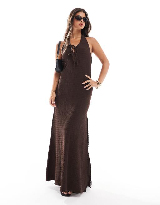  Miss Selfridge textured maxi dress in chocolate