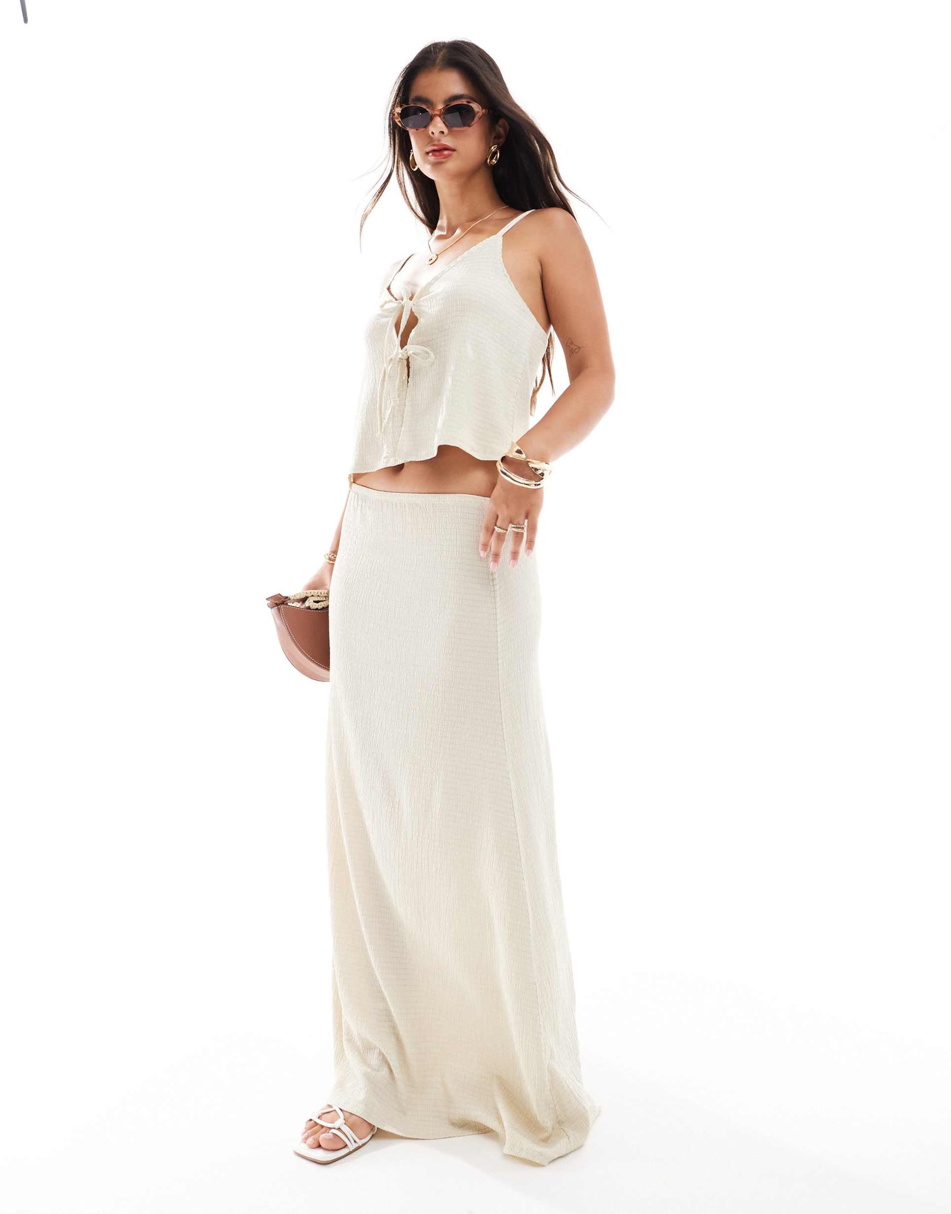 miss selfridge textured maxi skirt in stone