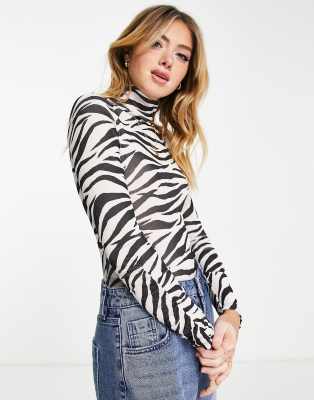 Miss Selfridge scoop bodysuit in zebra print