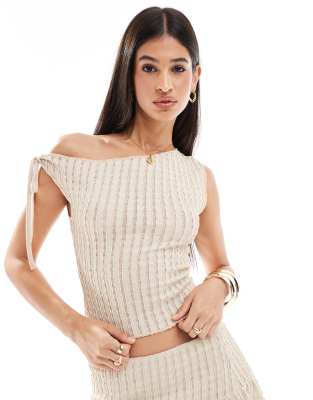 textured one shoulder top-Neutral