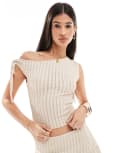 [Miss Selfridge] Miss Selfridge textured one shoulder top-Neutral L STONE