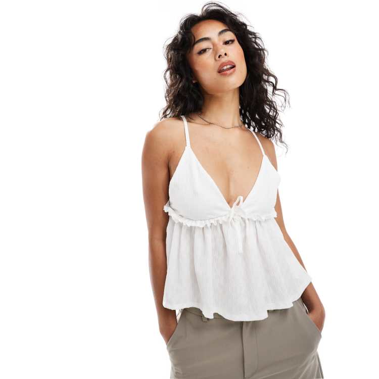 Miss Selfridge textured peplum cami top in white | ASOS