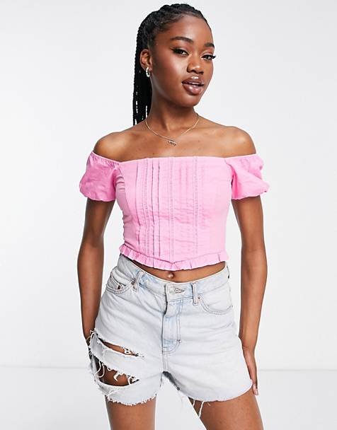 Fashion Tops Off-The-Shoulder Tops Zara Off-The-Shoulder Top pink extravagant style 