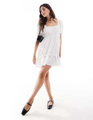 Miss Selfridge Textured Puff Sleeve Mini Dress-multi