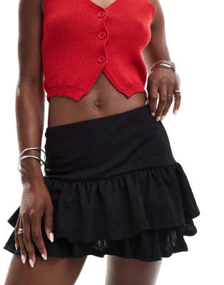 Miss Selfridge Textured Ruffle Mini Skirt In Black
