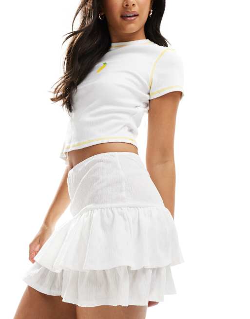 Miss Selfridge Textured Ruffle Mini Skirt In White Asos