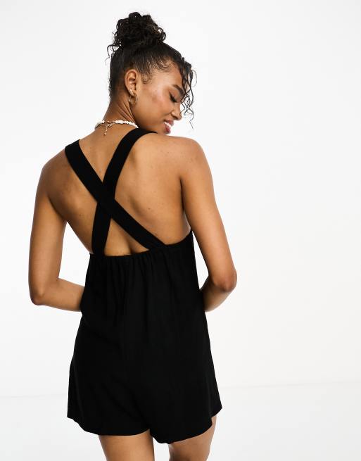 Black strappy playsuit online