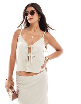 Miss Selfridge Textured Strappy Tie Front Cami Top-neutral