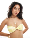 [Miss Selfridge] Miss Selfridge textured stripe twist bandeau bikini top in yellow 16 YELLOW