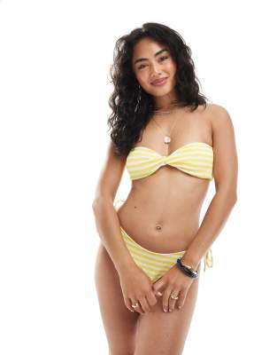 Miss Selfridge Textured Stripe Twist Bandeau Bikini Top