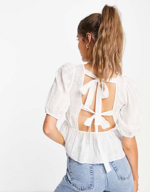 Miss Selfridge textured tie-back blouse in ivory, 2 of 4