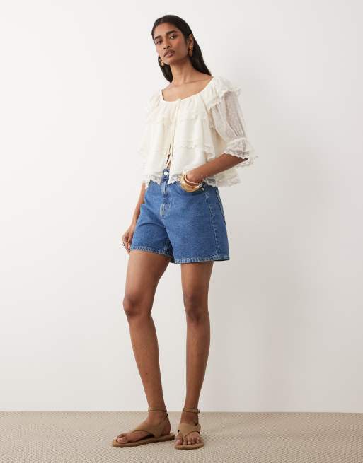 Miss Selfridge textured tie front blouse in cream, 4 of 4