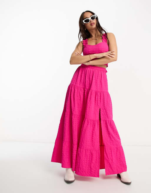 Miss Selfridge Textured Tiered Maxi Skirt In Pink Part Of A Set Asos