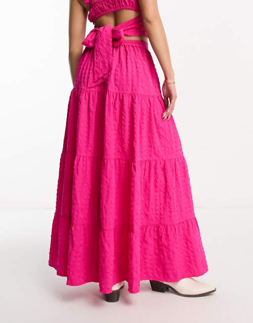 Pink tiered 2025 maxi skirt